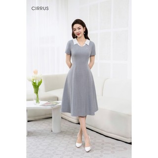 Đầm trơn công sở CIRRUS dáng xờ phối cổ 240210