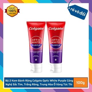 Combo 2 kem đánh răng colgate optic white purple công nghệ sắc tím, trắng răng, trung hòa ố vàng tức thì 100g