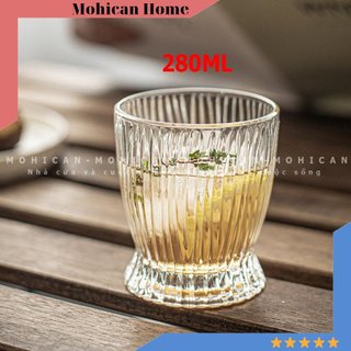 Ly thủy tinh sọc dọc đáy eo 280ml, cốc thủy tinh cao, dầy uống cocktail Mohican
