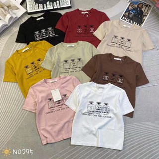 Áo thun nữ tay ngắn cổ tròn in hình chữ lọ nước hoa X hàng Quảng Châu chất cotton, áo phông baby tee mùa hè 0295