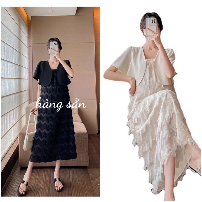 Váy Bầu💓FREESHIP💓Sét Váy Bầu Hai Dây Kèm Áo Khoác Tay Ngắn Siêu Đẹp Hàng Quảng Châu