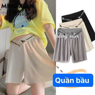  Quần Đùi Bầu💓FREESHIP💓Quần Short Lửng Bầu Cạp Chéo Xếp Li Đẹp Mặc Hè 