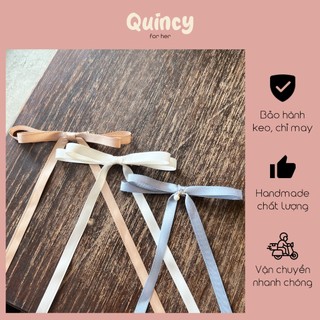 Kẹp nơ lụa dây dài đính ngọc trai tiểu thư