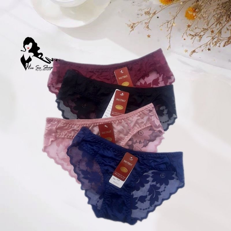 Combo 5 quần lót satin lụa bóng phối ren hoa siêu mỏng free size dưới 55kg mã 402