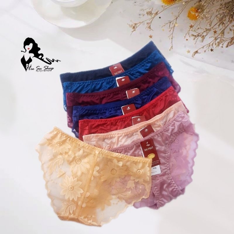 Combo 5 quần lót satin lụa bóng phối ren hoa siêu mỏng free size dưới 55kg mã 402