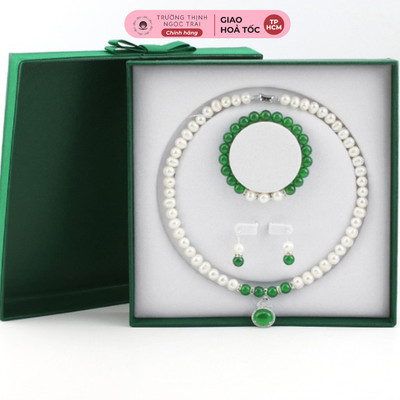 Bộ Trang Sức Mix Đá Mã Não Xanh Và Ngọc Trai 8ly Trẻ Trung, Sang Trọng, Quý Phái - Ngọc Trai Trường Thịnh