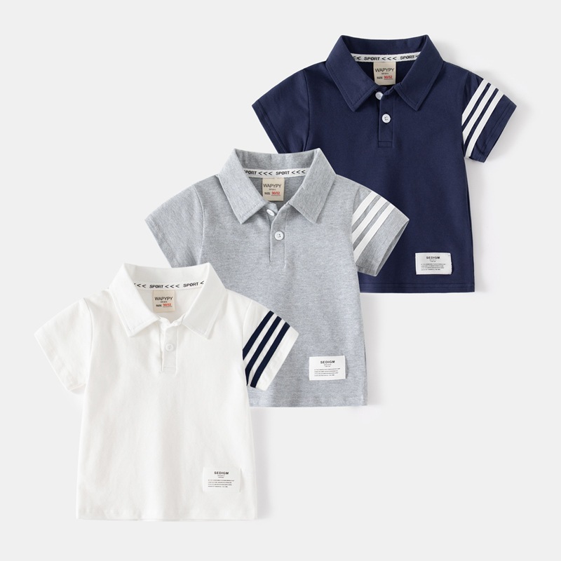 Áo polo cộc tay cho bé trai từ 11-24kg kiểu vạch kẻ tay vải cotton co giãn dáng thể thao chính hãng Wapypy mã PL2323