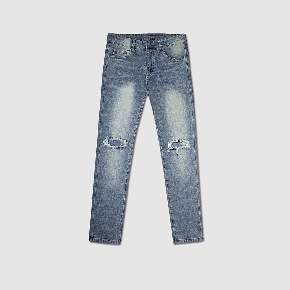 Quần Jean Nam Lb Vải Jean Denim Co Giãn, Cắt Rách, Cào, Màu Xanh Vàng, MS23