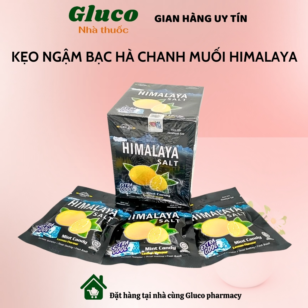 Himalaya salt-Kẹo ngậm bạc hà vị chanh muối Himalaya (Hộp 12 gói 6 viên)