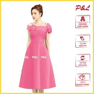 Váy Đầm Dự Tiệc Trung Niên Cho Mẹ Thiết Kế Cao Cấp Dáng Xòe Trễ Vai Bông Ngực PL16