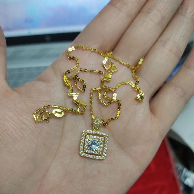 Dây chuyền bạc xi vàng đá vuông