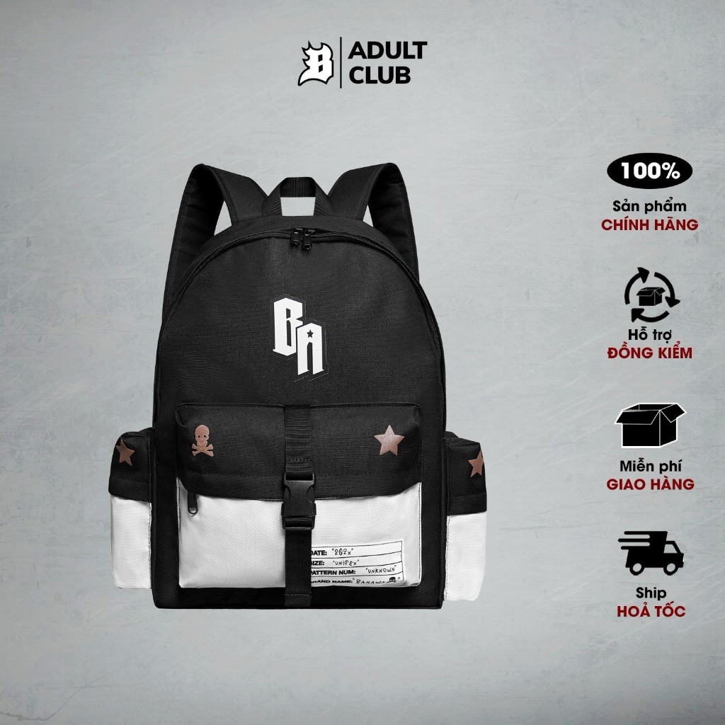 Balo đi học Banawa nam nữ unisex hoạ tiết caro có ngăn đựng laptop - Statement Backpack VER2 - Màu đen