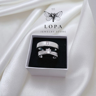 Nhẫn Sk105 Bạc Lopa, nhẫn đôi thân chéo đá chủ nhỏ xinh Bạc Lopa
