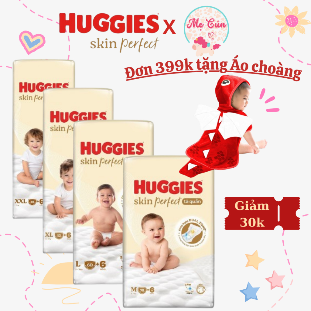 TÃ DÁN, TÃ QUẦN HUGGIES SKIN PERFECT NB70, S54, M76, L68, XL62