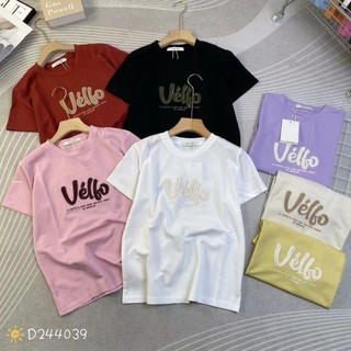 Áo thun nữ tay ngắn cổ tròn thêu chữ véllo hàng Quảng Châu, áo phông mùa hè form vừa chất cotton mát đẹp 244039