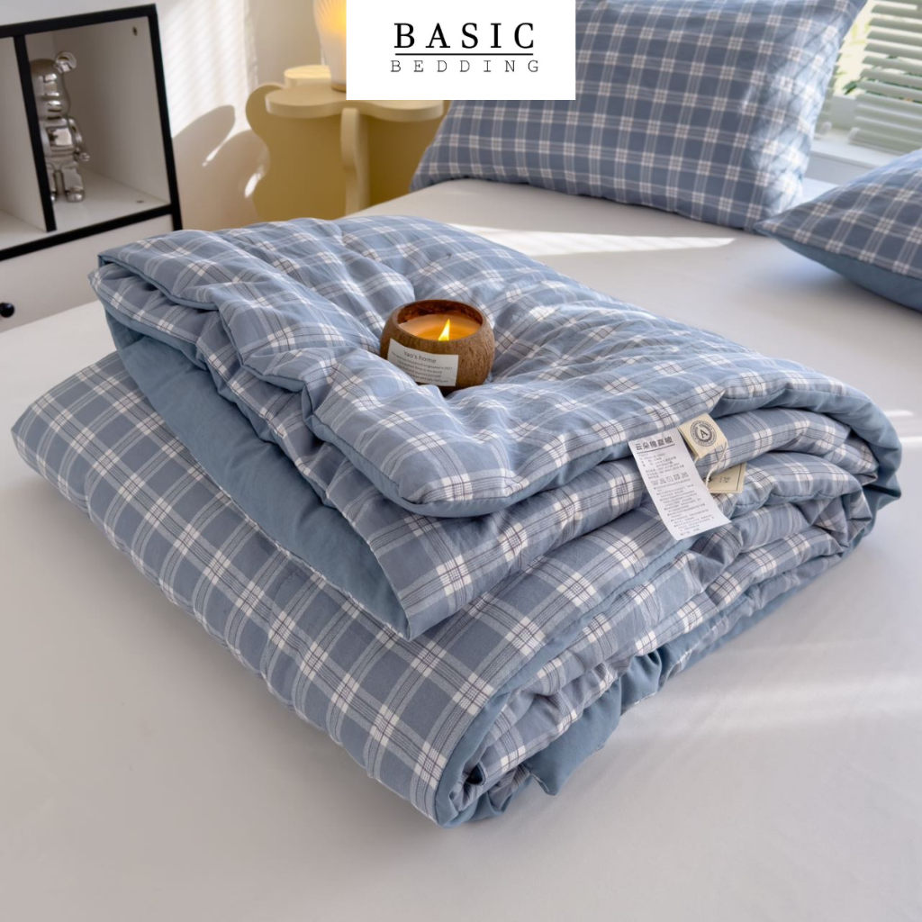 Chăn hè kẻ bông sơ đậu nành, mền cotton đũi cao cấp kích thước 2mx2m3 chất thoáng mát bền màu, hàng nhập khẩu