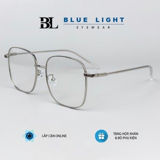 Gọng Kính Cận, Kính Giả Cận Nam Nữ BLUE LIGHT, Mắt Vuông To, Gọng Kim Loại Trơn, Bạc Đen, Chống Ánh Sáng Xanh