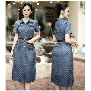 Váy đầm sơ mi jean – họa tiết sang chảnh