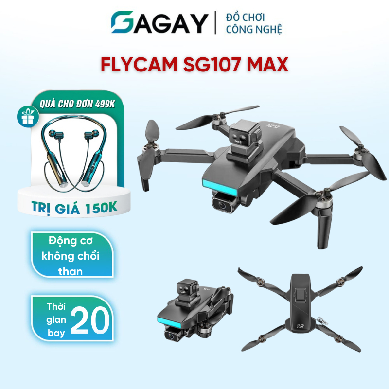 Flycam SG107 MAX động cơ không chổi than, bay đến 20 phút, flycam mini bay ổn định nhào lộn 360 độ Gagay | BigBuy360 - bigbuy360.vn