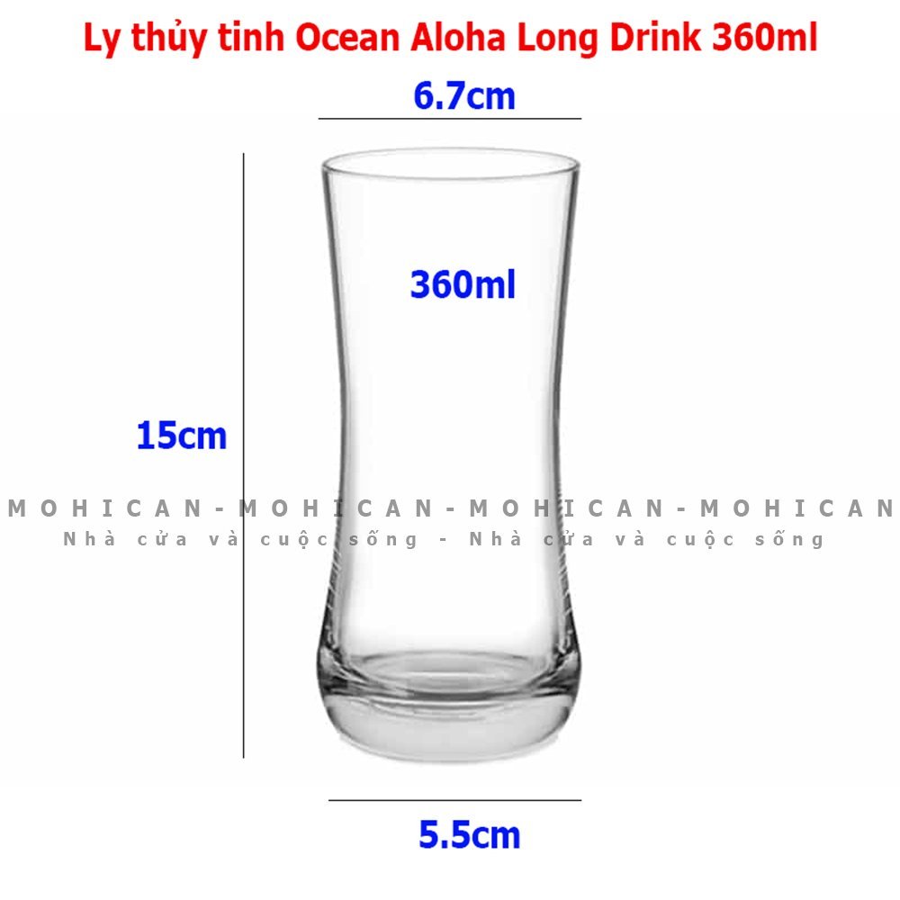 Ly thủy tinh cao Ocean Aloha Hi Ball 360ml, cốc thủy tinh Thái Lan pha sinh tố, soda, cocktail đẹp, độc đáo