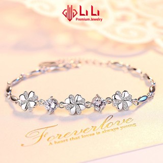 Lắc tay bạc nữ LiLi S999 đính đá CZ cao cấp hình cỏ 4 lá may mắn Makayla LILI_661577