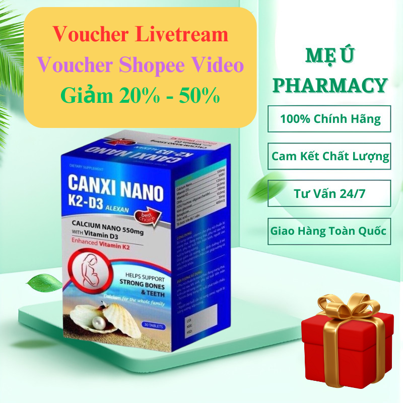 Viên Uống Canxi Nano K2 D3 ALEXAN - Bổ Sung Canxi Nano Và AquaminF Chắc Khỏe Xương Và Phát Triển Chiều Cao (Lọ 30 viên)