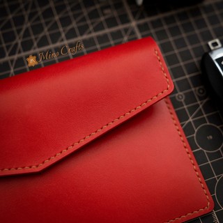 Ví đựng giấy tờ xe - Da bò thật - Màu đỏ - Đồ da thủ công Mino Crafts - Khắc logo theo yêu cầu
