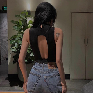 Bodysuit hở lưng cổ cao màu đen, Best Seller là min - "HẮC ĐỚI" BODYSUIT
