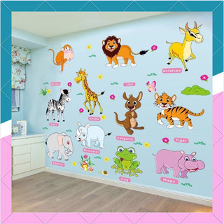 Decal dán tường thú tiếng anh 01 cho bé trang trí phòng