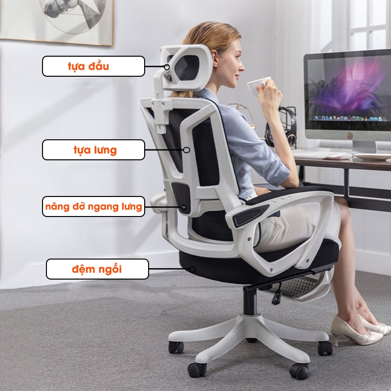 Ghế Văn Phòng Ghế Công Thái Học Ghế Xoay Văn Phòng Có Gác Chân Đệm Dày Dặn Anhome Pehouse PH23301 | BigBuy360 - bigbuy360.vn