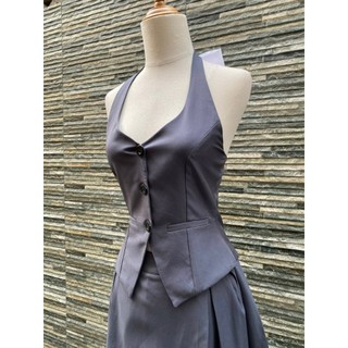 Set áo gile cột nơ trắng tiểu thư