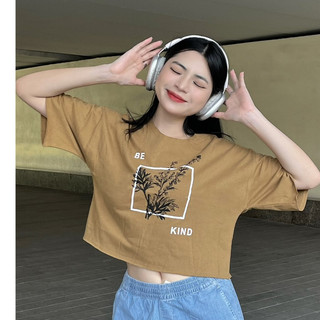 Áo thun crop top nâu Fhaimot xuất khẩu
