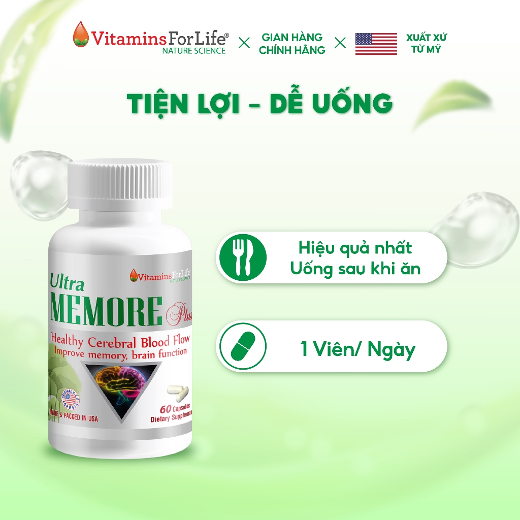 [Tặng quạt điện]_Viên Uống Bổ Não Cải Thiện Trí Nhớ ULTRA MEMORE PLUS – Tăng Tuần Hoàn Máu Não