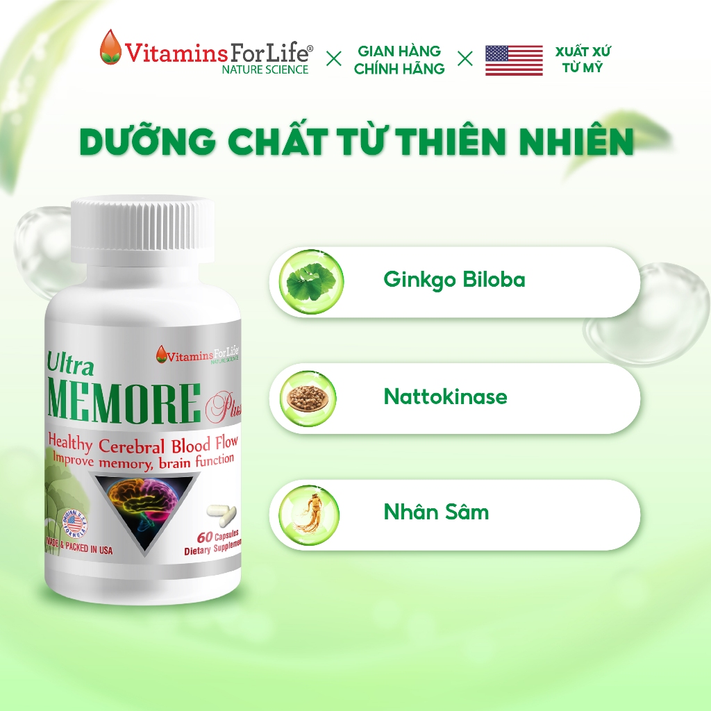 [Tặng quạt điện]_Viên Uống Bổ Não Cải Thiện Trí Nhớ ULTRA MEMORE PLUS – Tăng Tuần Hoàn Máu Não