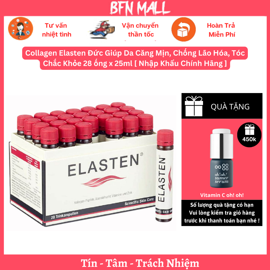 Collagen Elasten Đức Giúp Da Căng Mịn, Chống Lão Hóa, Tóc Chắc Khỏe 28 ống x 25ml [ Nhập Khẩu Chính Hãng ]