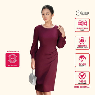 Đầm Thiết Kế Trung Niên, chất liệu Chiffon cao cấp, thiết kế sang trọng thương hiệu Thiều Hoa DD3L0834
