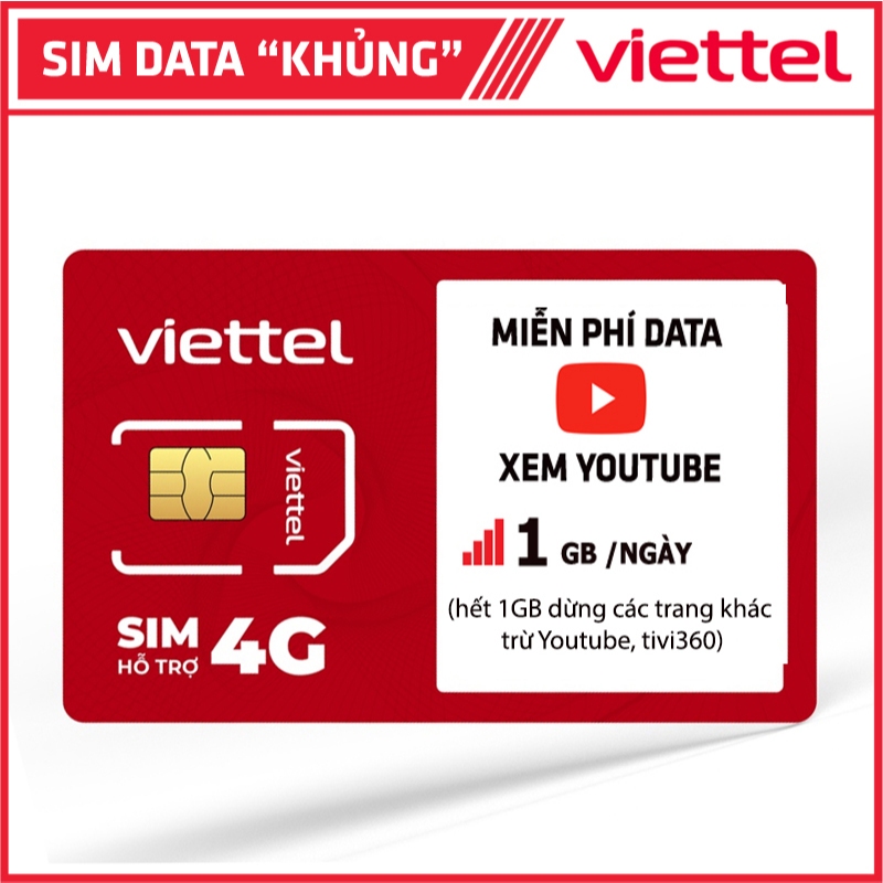 Sim 4G Viettel gói data 1gb/ngày *12 tháng nhiều ưu đãi hấp dẫn trên sim