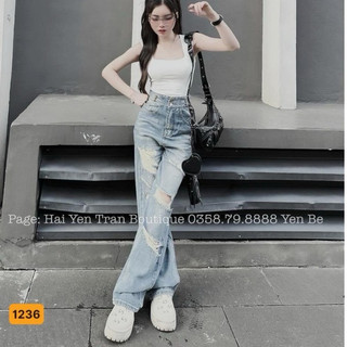 Quần ống rộng nữ cá tính kiểu rách lưng cao tôn dáng, Quần beggy nữ ống suông thoải mái khi mặc Tfahsion 24h-BGN