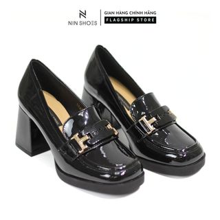 Giày loafer nữ Ninshoes đế vuông mũi vuông bít gót hàng QCCC lên chân chuẩn size cgm0242