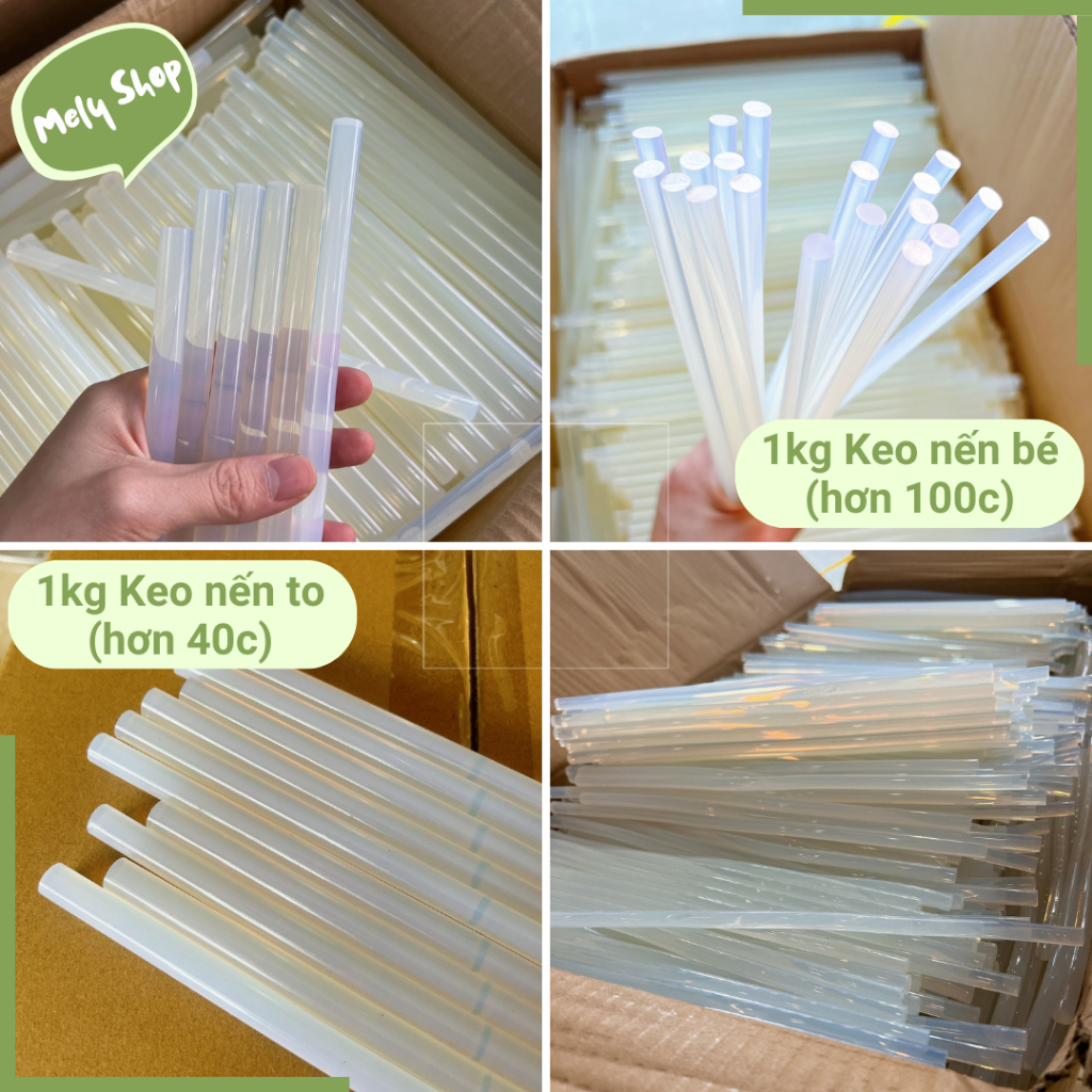   Hàng Loại 1 _Một Kg  hơn 100 cây  keo nến bé hoặc  hơn 40 cây  keo nến to và súng bắn keo 20w 60w 