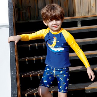  Đồ Bơi Bé Trai Dài Tay Habi Fashion HB2408 Tặng Kèm Mũ Bộ Bơi Bé Trai Fend Chất Liệu Co Giãn Cho Bé Từ 9-35kg 