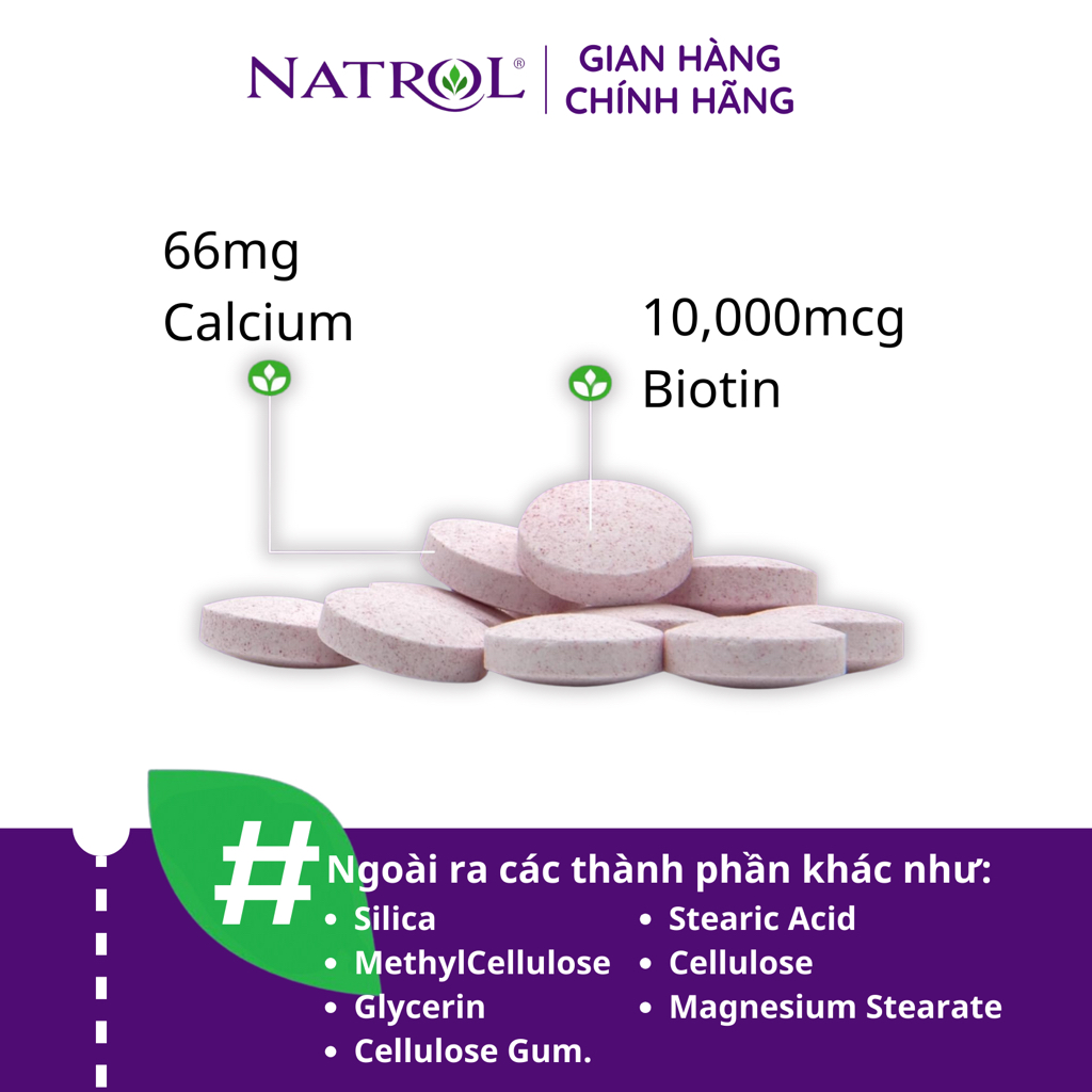 Viên Kích Mọc tóc Natrol Biotin 10000 Mcg Hộp 100 viên