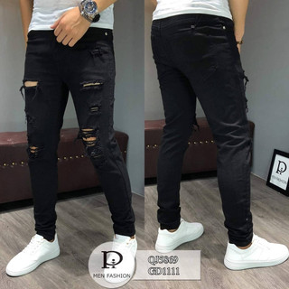 Quần jean nam đen rách năng động form ôm co giãn dày dặn quần bò nam
