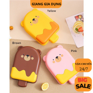 Khuôn làm kem 10 ngăn hoạ tiết hình chú gấu cute, kèm que mẫu mới 2024
