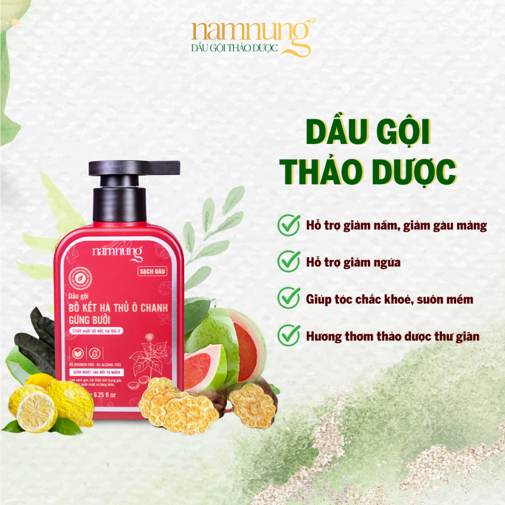Dầu Gội Giảm Gàu Nấm Ngứa Da Đầu Thảo Dược NAMNUNG Giảm Gàu Mảng Không Gây Khô Tóc 185Ml | BigBuy360 - bigbuy360.vn