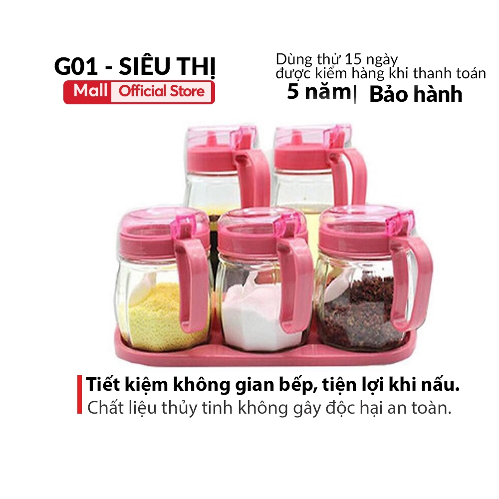 Combo 5 hũ thủy tinh đựng gia vị và dầu ăn
