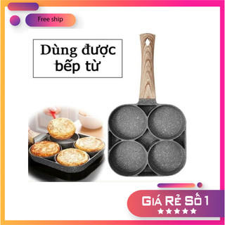 Chảo Chiên Trứng 4 Ngăn Chống Dính Đa Năng - Chảo Vân Đá Chiên Rán Làm Bánh 4 Ngăn 4 Lỗ Chống Dính