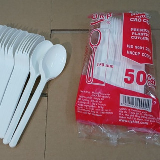 Combo 50 cái muỗng ăn nhựa cao cấp đạt iso 9001:2015 muỗng trà sữa du lịch