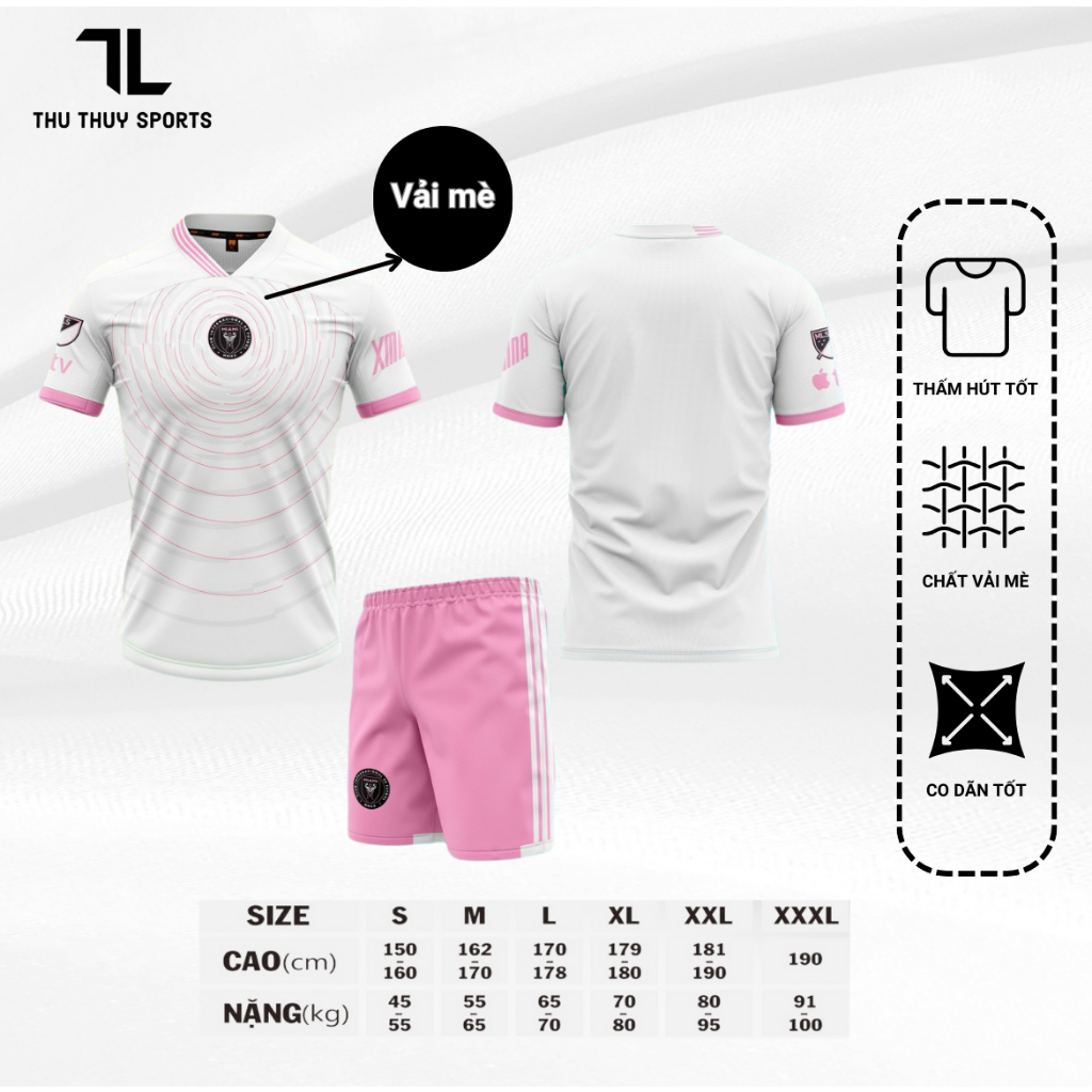 Quần áo bóng đá Inter Miami vải mè cao cấp