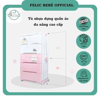 Tủ nhựa 5 tầng 6 ngăn kèm giá treo quần áo mở rộng, tủ nhựa đựng quần áo cho bé cao cấp, Tủ nhựa YEYA, tủ nhựa 2 trong 1